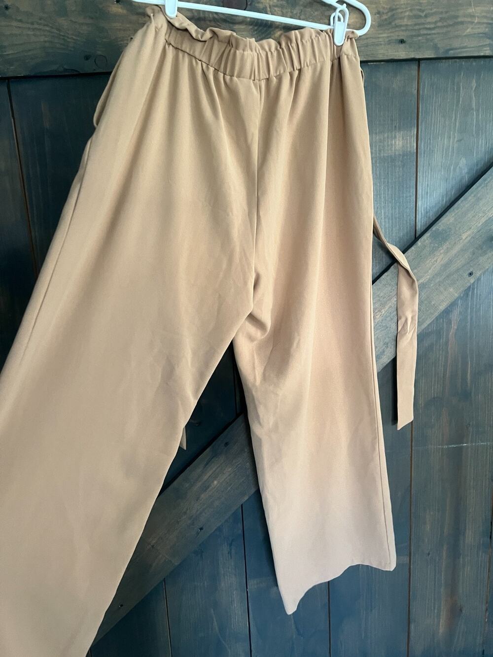 Womens Dress Pants Tan XL Work Business Elastic Tie Waist Baggy Straight Leg